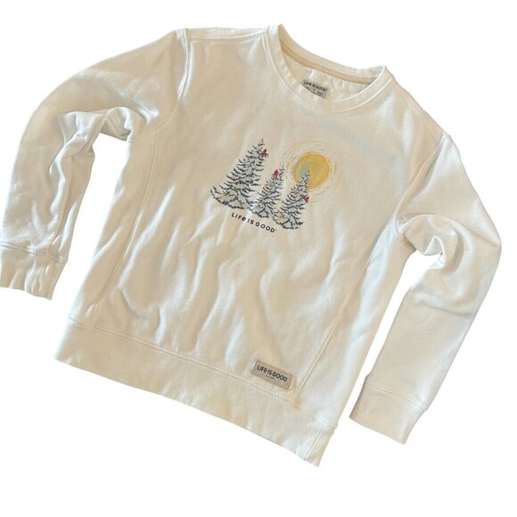 Life Is Good Christmas Snowy Pines with Cardinals Simply True Fleece Size Small - Picture 1 of 9